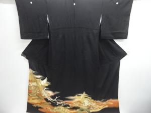 作家物　箔置き　鳳凰に花・古典柄模様刺繍留袖（比翼付き）